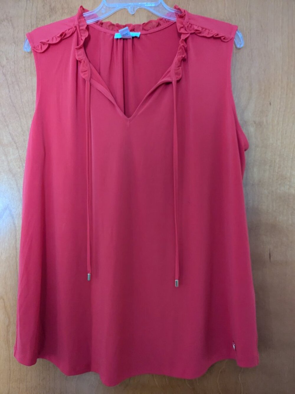 Calvin Klein Ruffle Tie Neck Sleeveless Blouse | Size XL